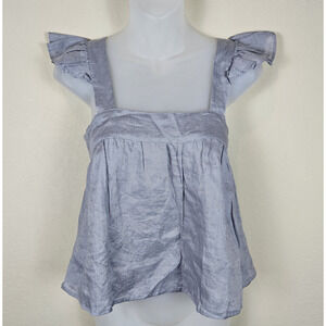 LJC Designs Linen Top Women S Flutter Sleeve Crop Tank Cottage Boho Fairy Ruffle